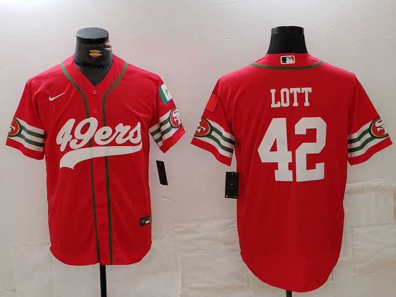 Men%27s San Francisco 49ers #42 Ronnie Lott Red Mexico Cool Base Stitched Baseball Jersey